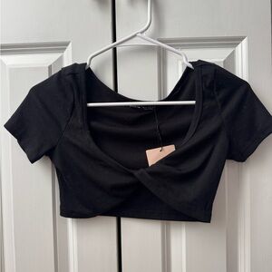 SHEIN Black Ribbed Wrap Bodysuit